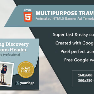 Multipurpose Travel Agency Banners - HTML5 Animated GWD