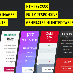 Responsive Pricing Tables. 65+ HTML5/CSS3 Pricing Tables Template UI Kit. Tables Generator Included